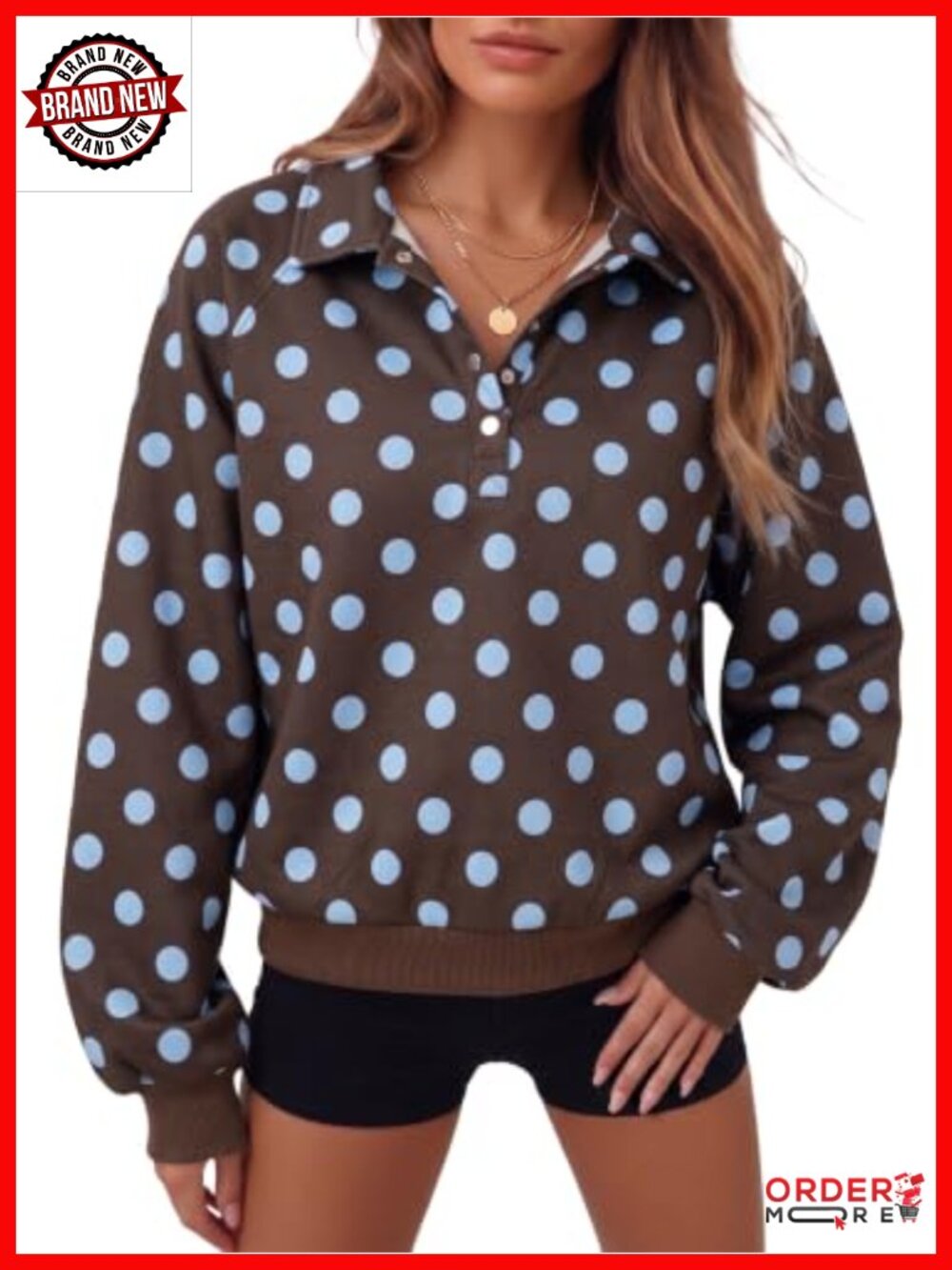 Oversized Mock Neck Henley Sweatshirt Pullover Casual Fall Top